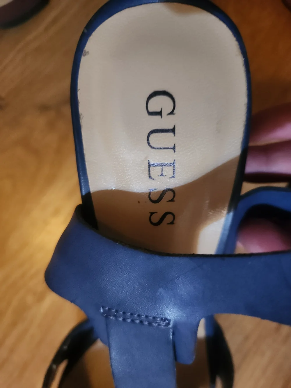 GUESS Navy Cross-Strap Heeled Sandals